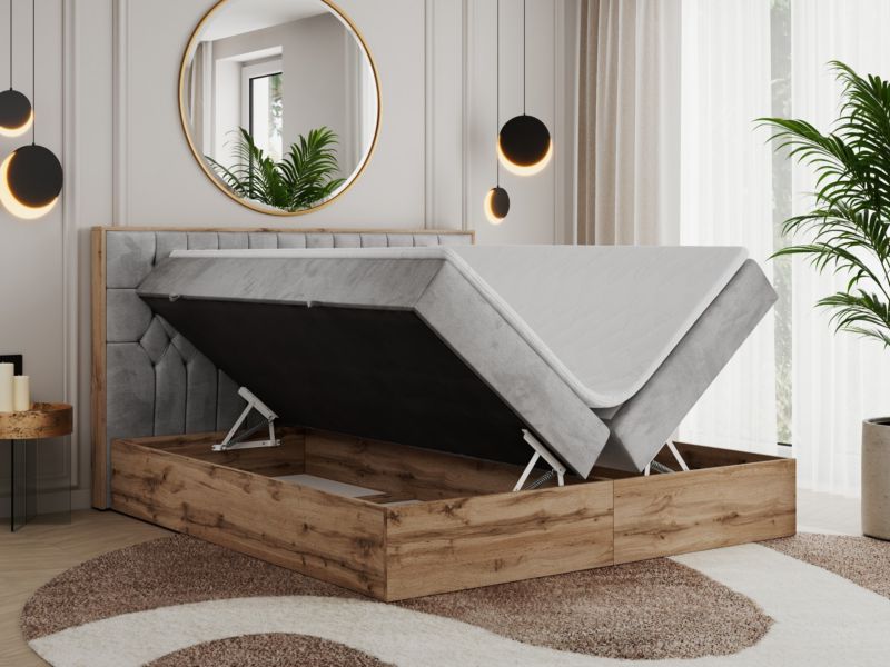 Łóżko kontynentalne MKS Meble AMORE 140x200 H3 jasnoszary welwet 1szt.