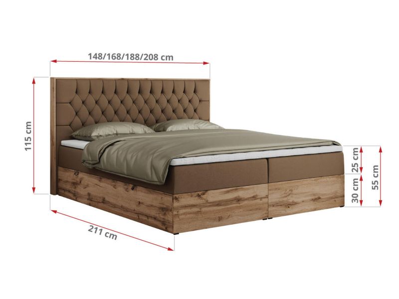 Łóżko kontynentalne MKS Meble AMORE 140x200 H4 brązowy ekoskóra 1szt.