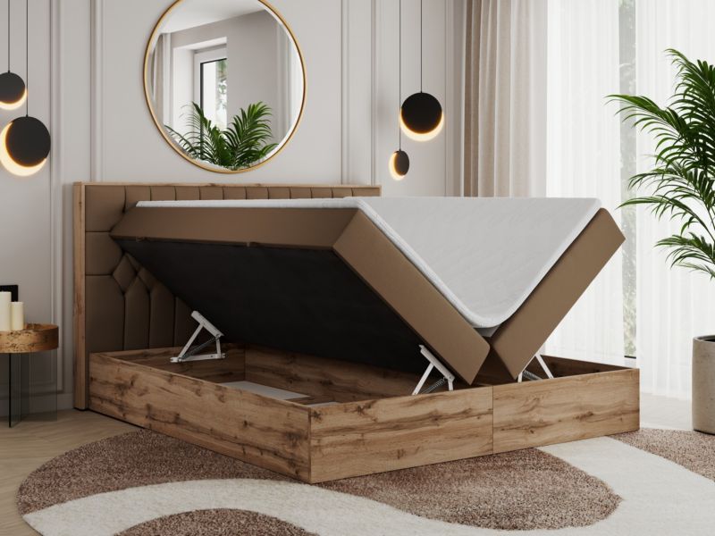 Łóżko kontynentalne MKS Meble AMORE 140x200 H4 brązowy ekoskóra 1szt.