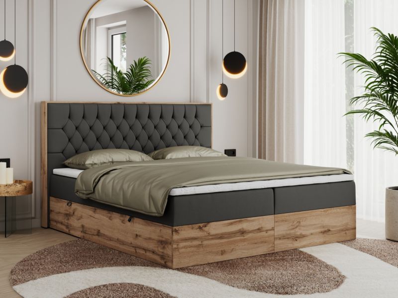 Łóżko kontynentalne MKS Meble AMORE 140x200 H4 ciemnoszary ekoskóra 1szt.
