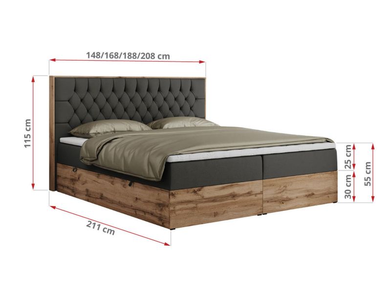 Łóżko kontynentalne MKS Meble AMORE 140x200 H4 ciemnoszary ekoskóra 1szt.