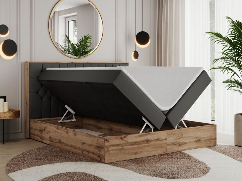 Łóżko kontynentalne MKS Meble AMORE 140x200 H4 ciemnoszary ekoskóra 1szt.