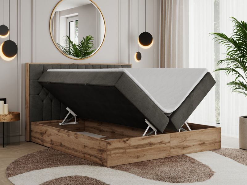 Łóżko kontynentalne MKS Meble AMORE 140x200 H4 ciemnoszary welwet 1szt.
