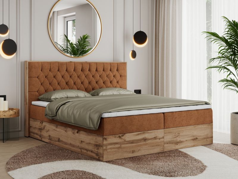 Łóżko kontynentalne MKS Meble AMORE 160x200 H3 pomarańczowy struktura 1szt.