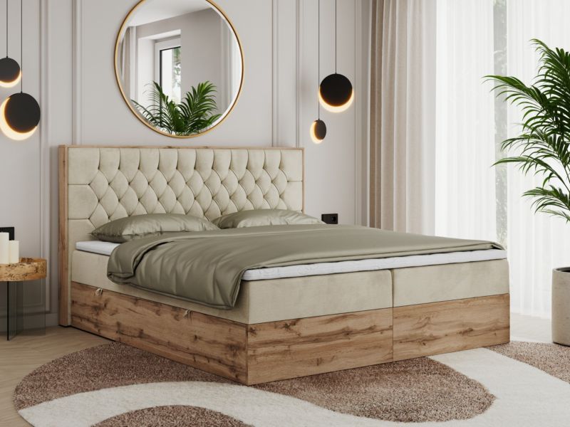 Łóżko kontynentalne MKS Meble AMORE 160x200 H4 beżowy welwet 1szt.