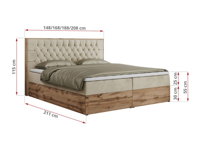 Łóżko kontynentalne MKS Meble AMORE 160x200 H4 beżowy welwet 1szt.