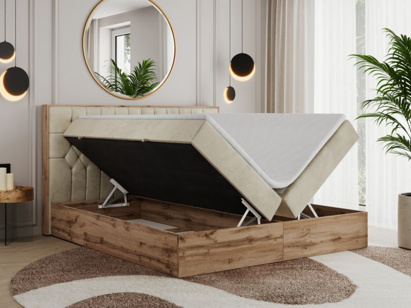 Łóżko kontynentalne MKS Meble AMORE 160x200 H4 beżowy welwet 1szt.