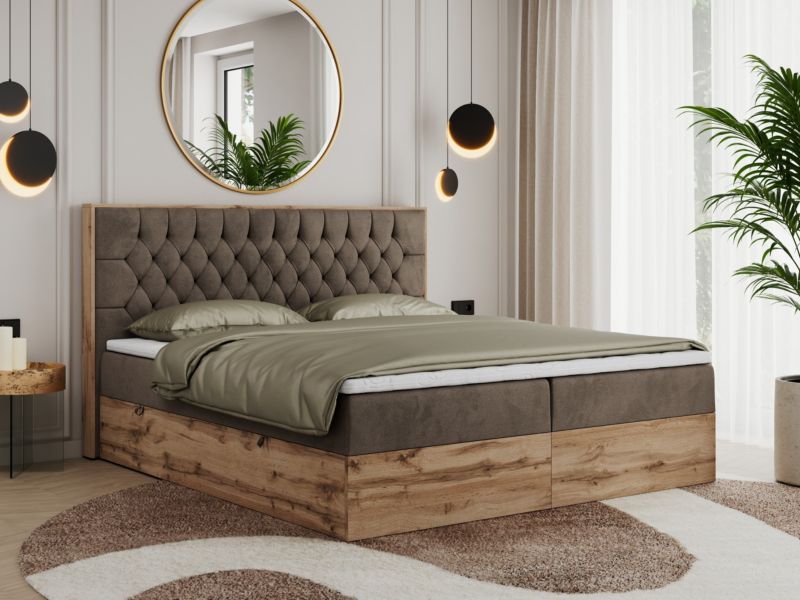 Łóżko kontynentalne MKS Meble AMORE 160x200 H4 brązowy welwet 1szt.