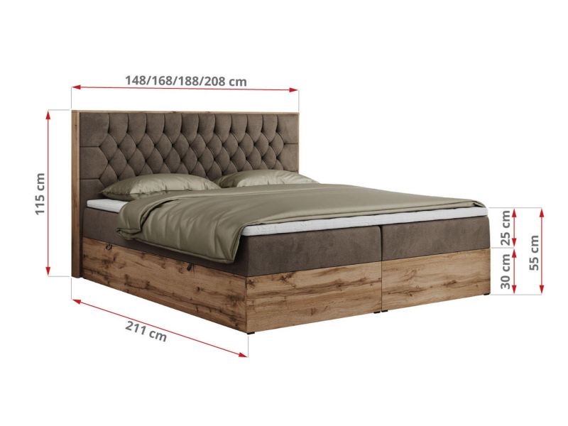 Łóżko kontynentalne MKS Meble AMORE 160x200 H4 brązowy welwet 1szt.