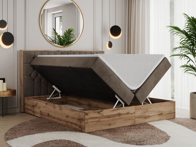 Łóżko kontynentalne MKS Meble AMORE 160x200 H4 brązowy welwet 1szt.