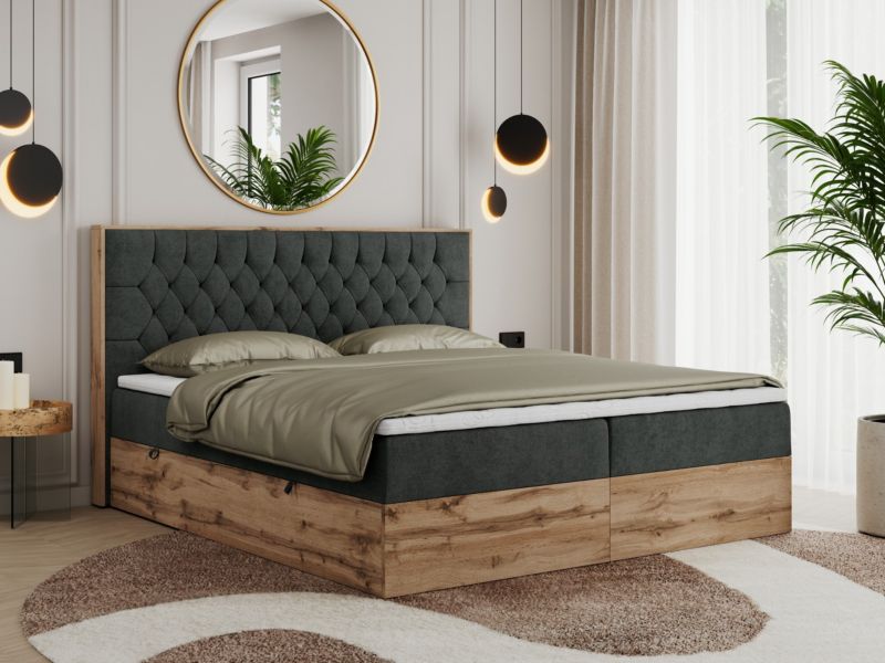 Łóżko kontynentalne MKS Meble AMORE 160x200 H4 ciemnoszary struktura 1szt.