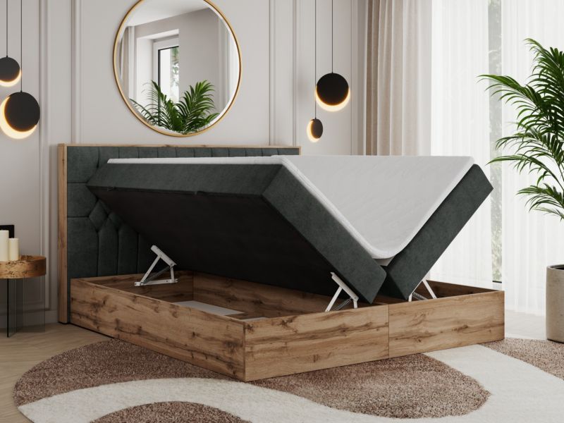 Łóżko kontynentalne MKS Meble AMORE 160x200 H4 ciemnoszary struktura 1szt.