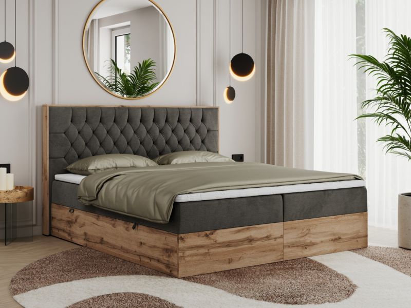 Łóżko kontynentalne MKS Meble AMORE 160x200 H4 ciemnoszary welwet 1szt.