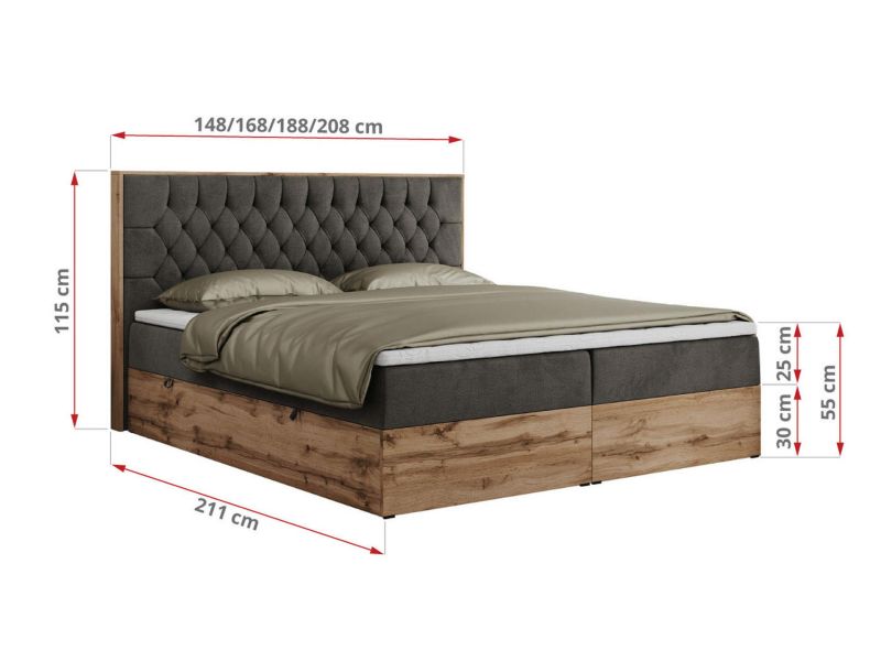 Łóżko kontynentalne MKS Meble AMORE 160x200 H4 ciemnoszary welwet 1szt.