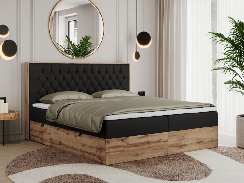 Łóżko kontynentalne MKS Meble AMORE 180x200 H4 czarny ekoskóra 1szt.