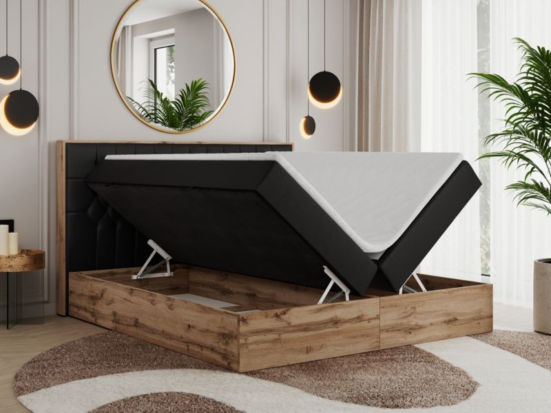 Łóżko kontynentalne MKS Meble AMORE 180x200 H4 czarny ekoskóra 1szt.