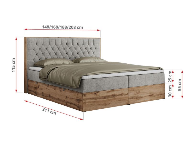 Łóżko kontynentalne MKS Meble AMORE 180x200 H4 jasnoszary struktura 1szt.