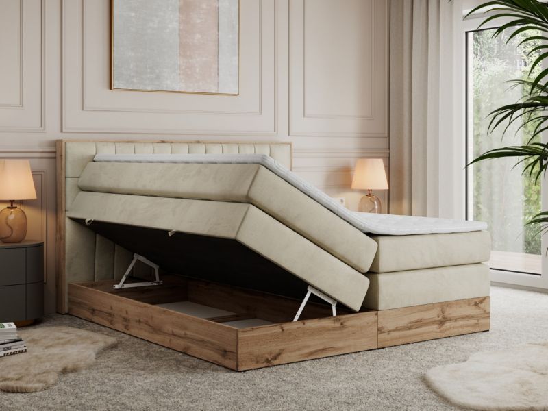 Łóżko kontynentalne MKS Meble AMORE KING 140x200 H4 beżowy welwet 1szt.