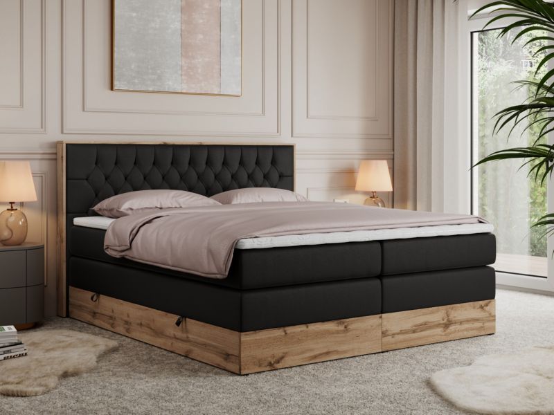 Łóżko kontynentalne MKS Meble AMORE KING 140x200 H4 czarny ekoskóra 1szt.