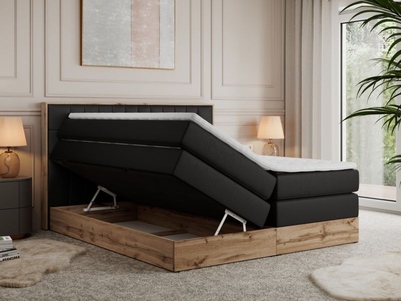 Łóżko kontynentalne MKS Meble AMORE KING 140x200 H4 czarny ekoskóra 1szt.