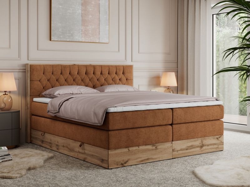 Łóżko kontynentalne MKS Meble AMORE KING 140x200 H4 pomarańczowy struktura 1szt.