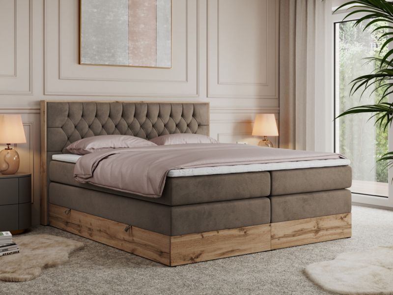 Łóżko kontynentalne MKS Meble AMORE KING 160x200 H3 brązowy welwet 1szt.