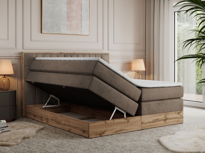 Łóżko kontynentalne MKS Meble AMORE KING 160x200 H3 brązowy welwet 1szt.