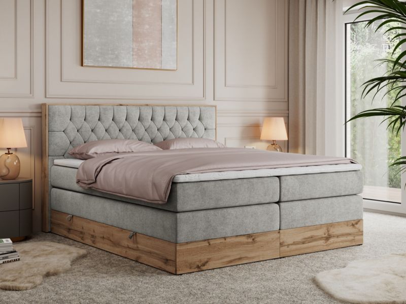 Łóżko kontynentalne MKS Meble AMORE KING 160x200 H3 jasnoszary struktura 1szt.