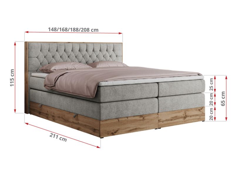 Łóżko kontynentalne MKS Meble AMORE KING 160x200 H3 jasnoszary struktura 1szt.