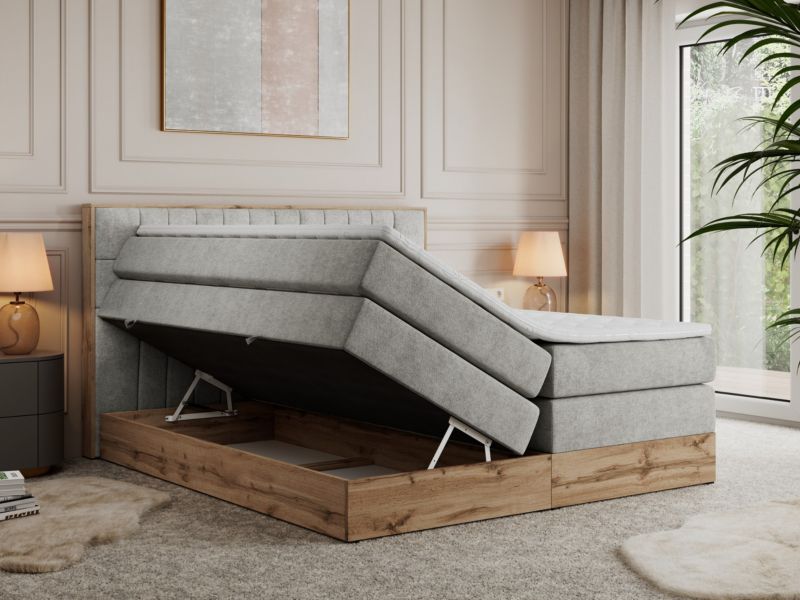 Łóżko kontynentalne MKS Meble AMORE KING 160x200 H3 jasnoszary struktura 1szt.