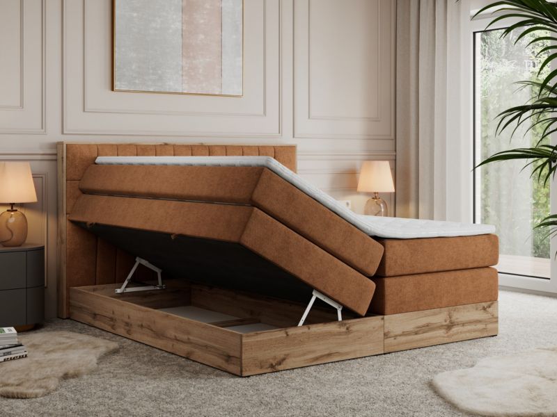 Łóżko kontynentalne MKS Meble AMORE KING 160x200 H4 pomarańczowy struktura 1szt.