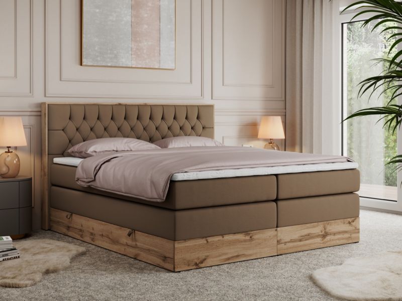 Łóżko kontynentalne MKS Meble AMORE KING 180x200 H3 brązowy ekoskóra 1szt.