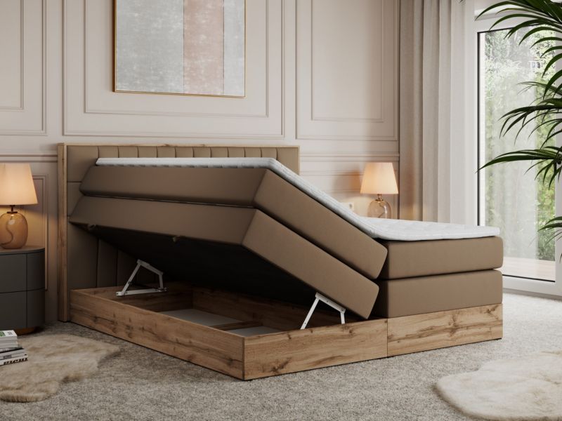 Łóżko kontynentalne MKS Meble AMORE KING 180x200 H3 brązowy ekoskóra 1szt.