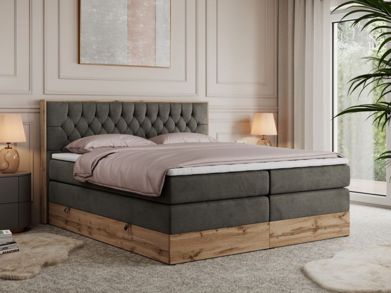 Łóżko kontynentalne MKS Meble AMORE KING 180x200 H3 ciemnoszary welwet 1szt.