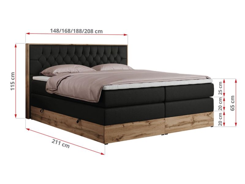 Łóżko kontynentalne MKS Meble AMORE KING 180x200 H3 czarny ekoskóra 1szt.