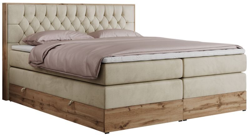 Łóżko kontynentalne MKS Meble AMORE KING 180x200 H4 beżowy welwet 1szt.