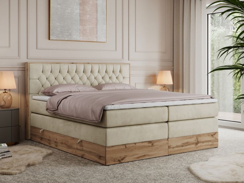 Łóżko kontynentalne MKS Meble AMORE KING 180x200 H4 beżowy welwet 1szt.