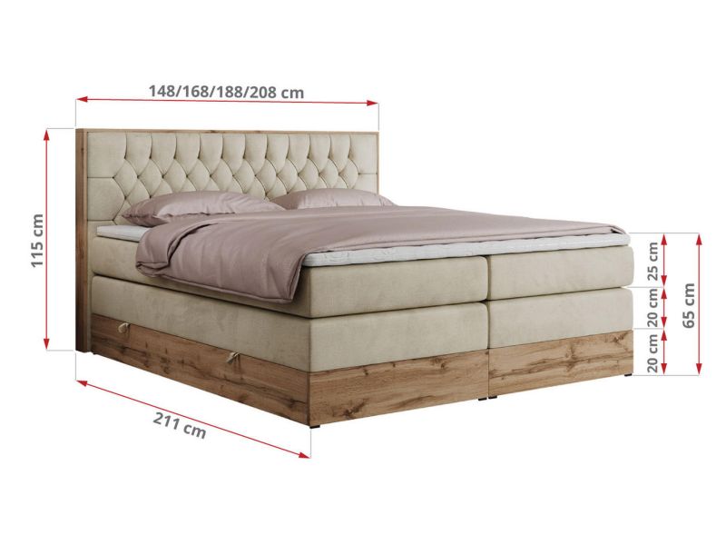 Łóżko kontynentalne MKS Meble AMORE KING 180x200 H4 beżowy welwet 1szt.