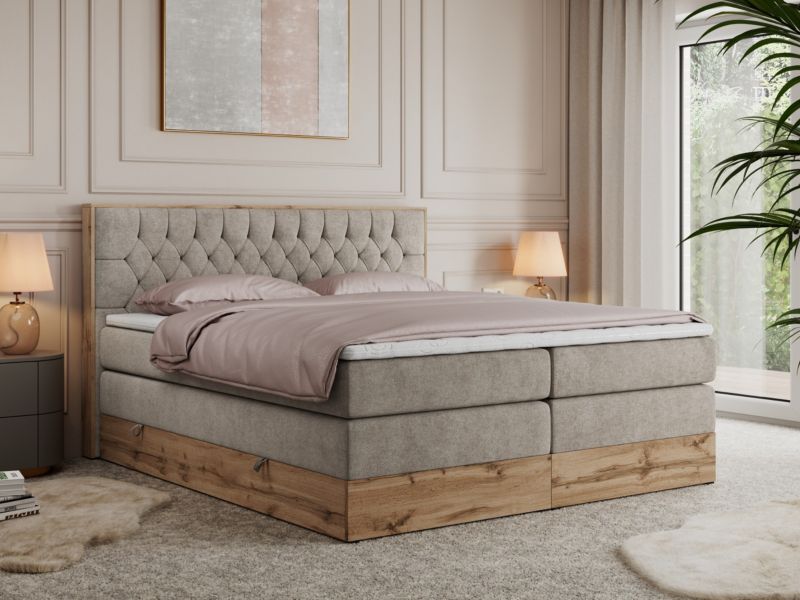 Łóżko kontynentalne MKS Meble AMORE KING 200x200 H3 beżowy struktura 1szt.