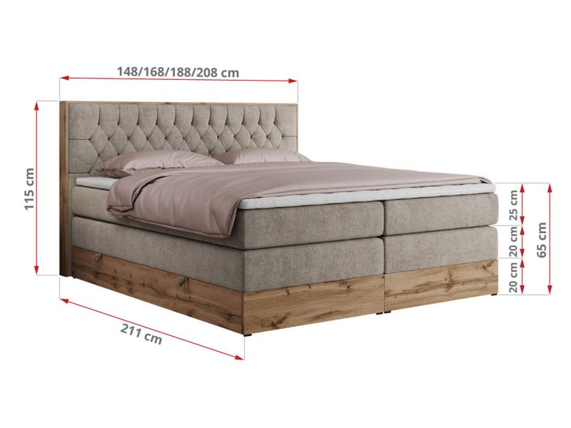 Łóżko kontynentalne MKS Meble AMORE KING 200x200 H3 beżowy struktura 1szt.