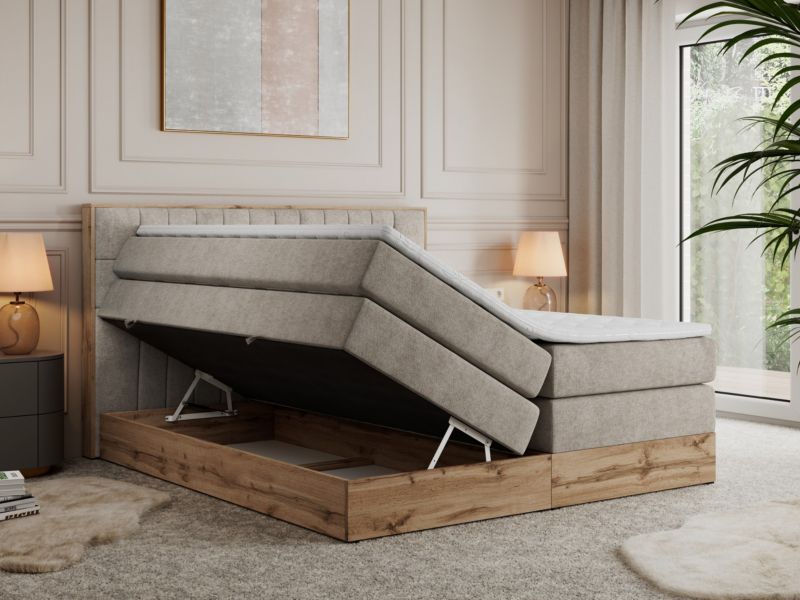 Łóżko kontynentalne MKS Meble AMORE KING 200x200 H3 beżowy struktura 1szt.