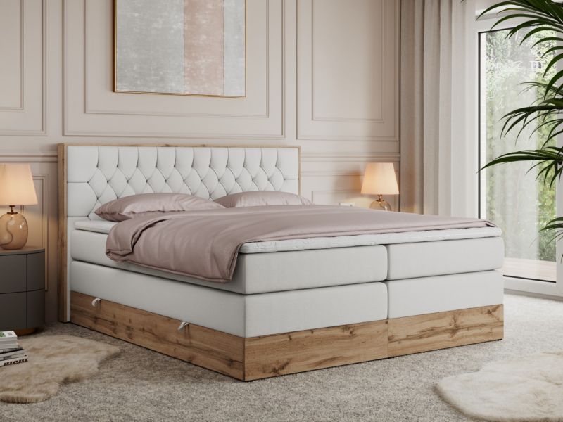 Łóżko kontynentalne MKS Meble AMORE KING 200x200 H3 biały ekoskóra 1szt.
