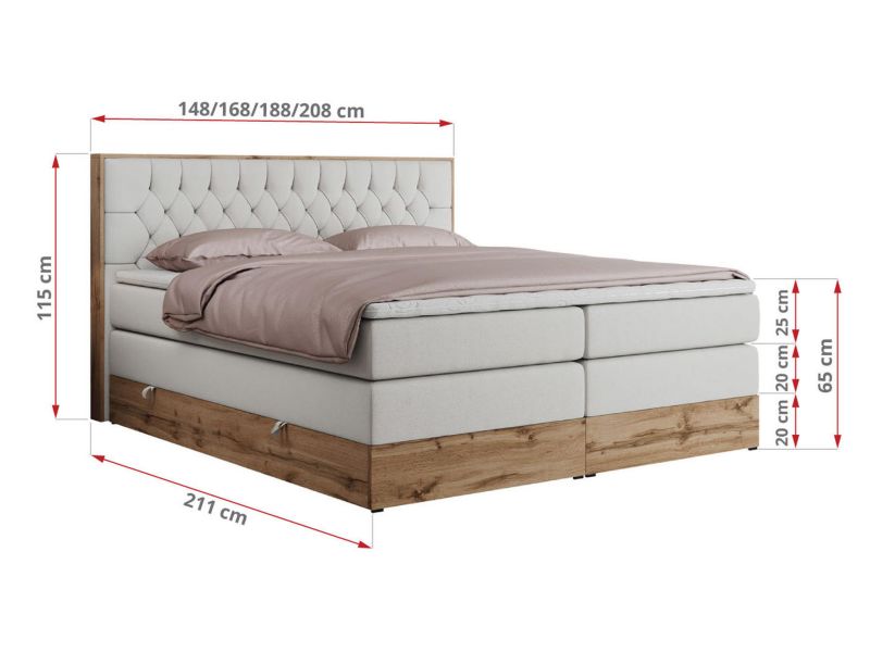 Łóżko kontynentalne MKS Meble AMORE KING 200x200 H3 biały ekoskóra 1szt.