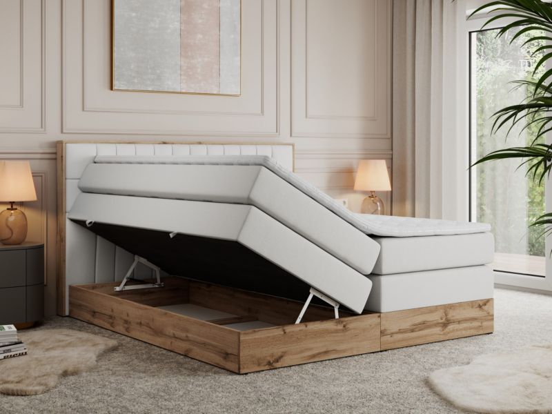 Łóżko kontynentalne MKS Meble AMORE KING 200x200 H3 biały ekoskóra 1szt.