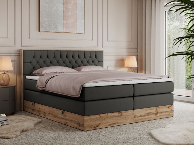 Łóżko kontynentalne MKS Meble AMORE KING 200x200 H3 ciemnoszary ekoskóra 1szt.