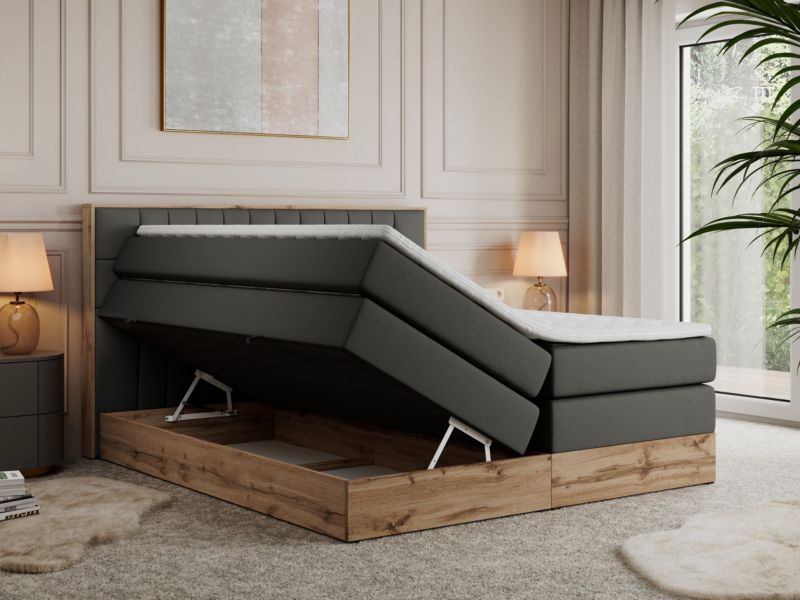Łóżko kontynentalne MKS Meble AMORE KING 200x200 H3 ciemnoszary ekoskóra 1szt.