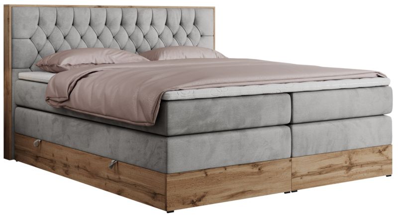 Łóżko kontynentalne MKS Meble AMORE KING 200x200 H4 jasnoszary welwet 1szt.