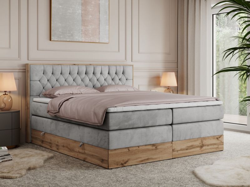 Łóżko kontynentalne MKS Meble AMORE KING 200x200 H4 jasnoszary welwet 1szt.