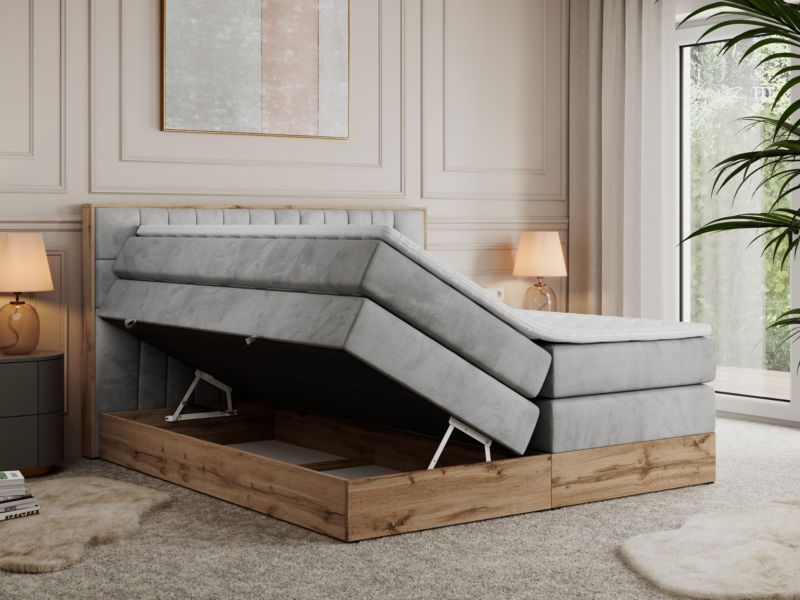 Łóżko kontynentalne MKS Meble AMORE KING 200x200 H4 jasnoszary welwet 1szt.