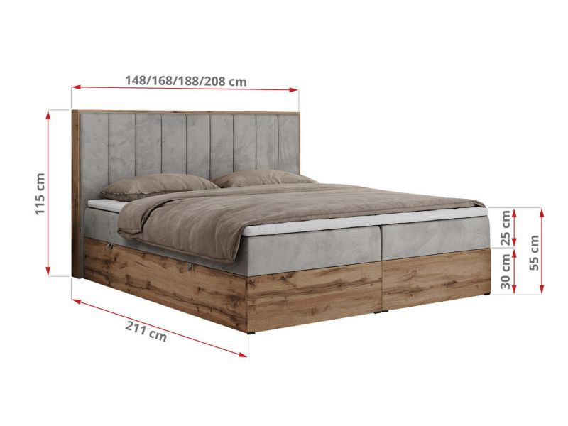 Łóżko kontynentalne MKS Meble BELLISSIMO 140x200 H4 jasnoszary welwet 1szt.